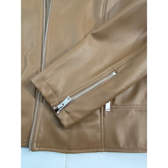 APT.9 Imitation Leather Moto Jacket, Brown Women L, Zip Pockets Biker - Picture 8 of 11